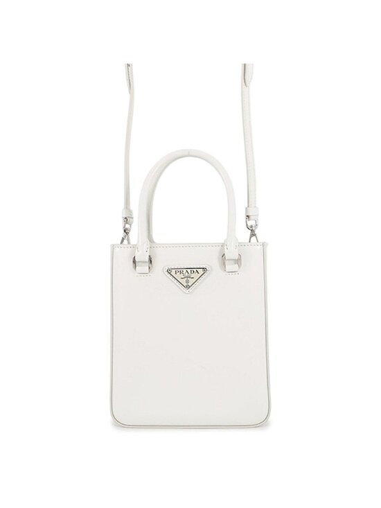 Prada Handbags - Prada Handbag Spazzolato Small Triangle Logo Leather 2-Way Shoulder White
